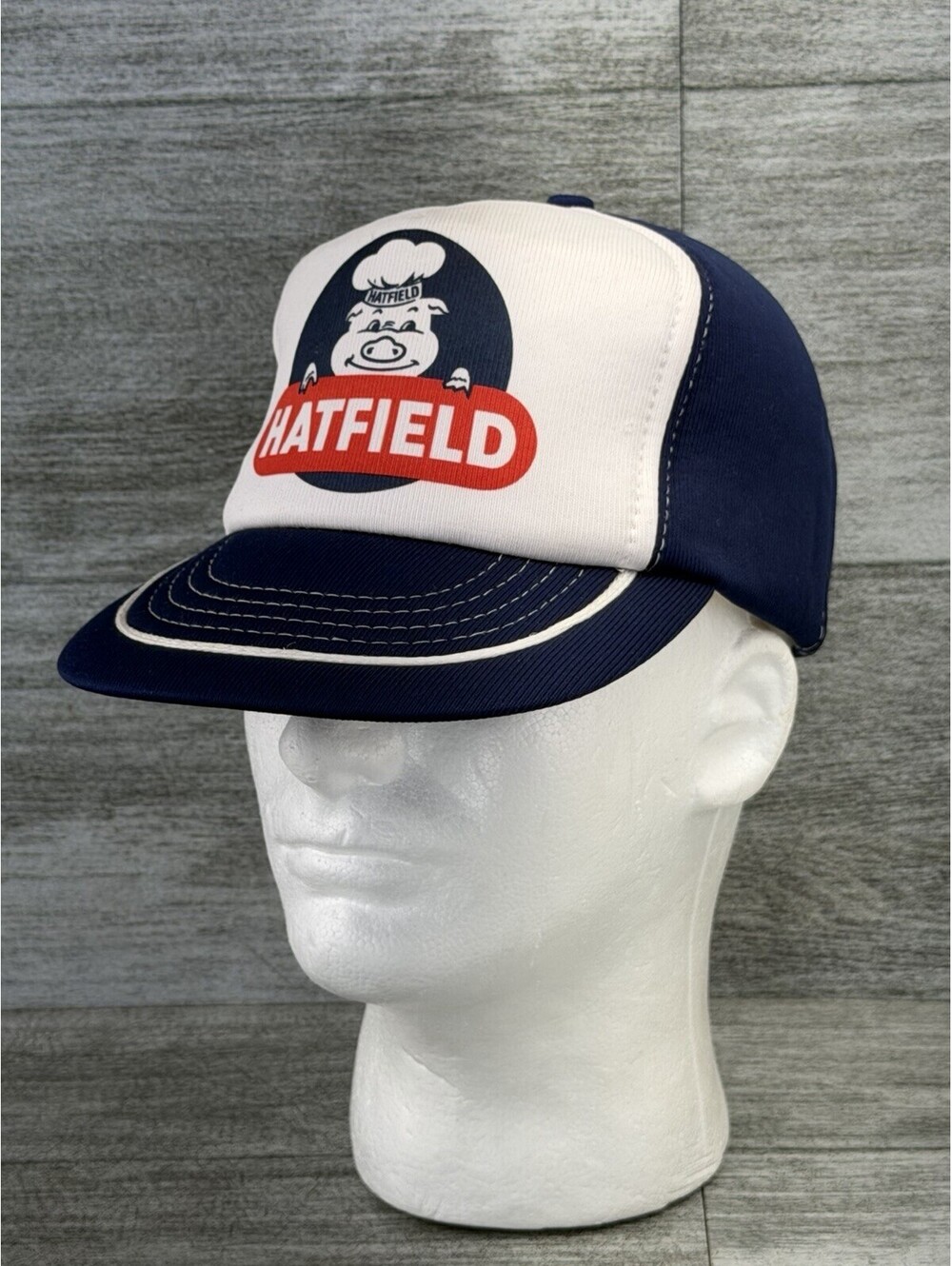 VTG Hatfield Smiley Pig Meats Full Foam Snap Back Trucker Hat Cap Kap II Promo